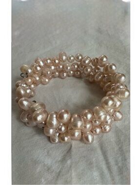 PINK FRESHWATER PEARLS BRACELET COIL ARTISAN Jewelry Spiral Bangle Genuine Pearl